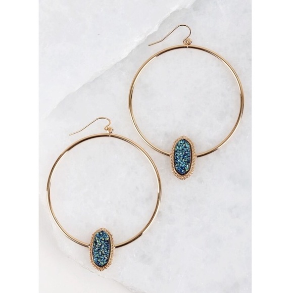 ✨SALE!✨LAST 1!✨5⭐️NEW! CHIC ROSE GOLD DRUZY HOOP EARRINGS - Picture 3 of 7